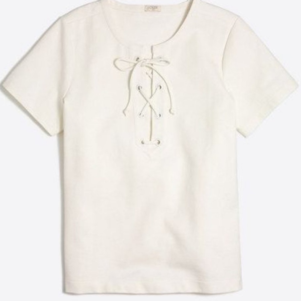 white lace up shirt, thick cotton, size M